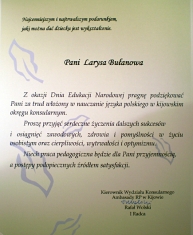 <em>Taki sam list wdzięczności otrzymał każdy nauczyciel </em><br />